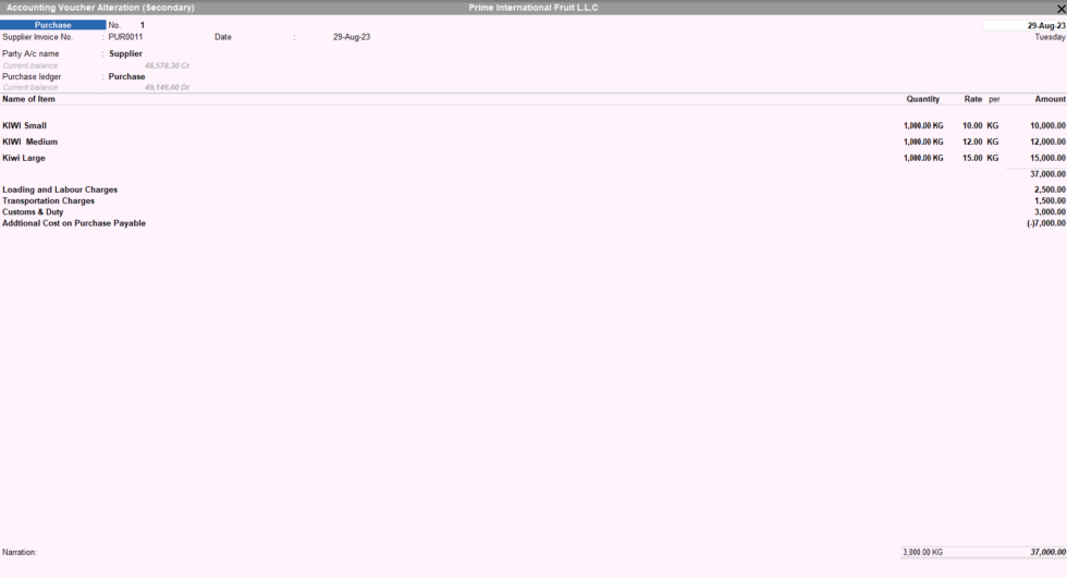 How to add Additional Cost of Purchase on Stock Item in TallyPrime